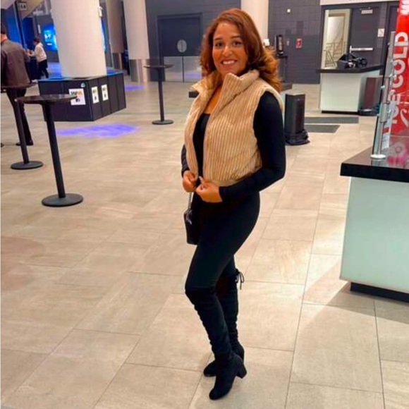 SHEIN MOOSTA beige tan Zip Up Vest Padded Coat For Winter - Picture 3 of 7